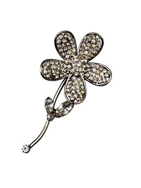 Vintage WEISS Flower Pin Brooch Silver Tone Clear Rhinestones Daisy Flower